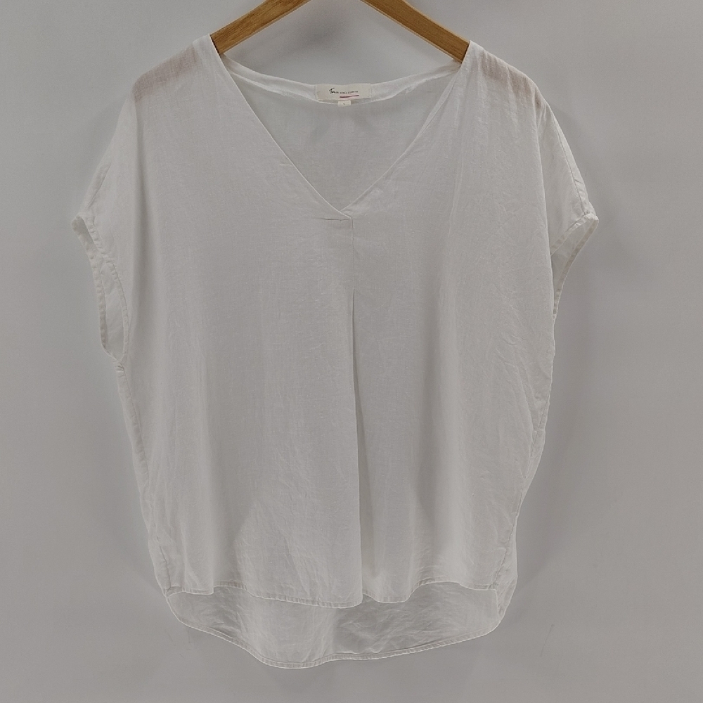 Two By Vince Camuto Linen Blouse Size Large Semi Sleeve Sheer V Neckline